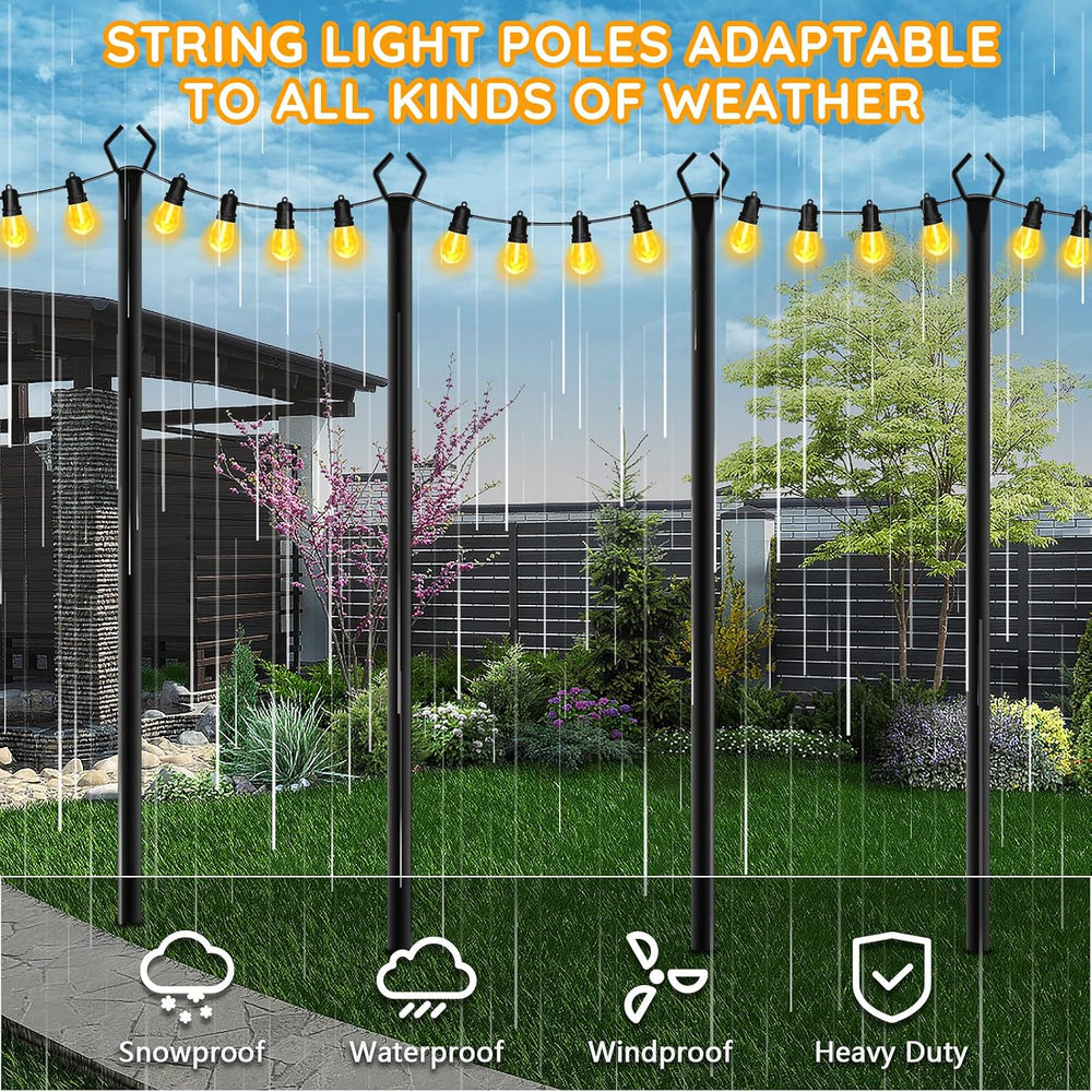 AHRLHR 6 Pack String Light Poles, Outdoor String Light Pole 10 ft Forked Meta...