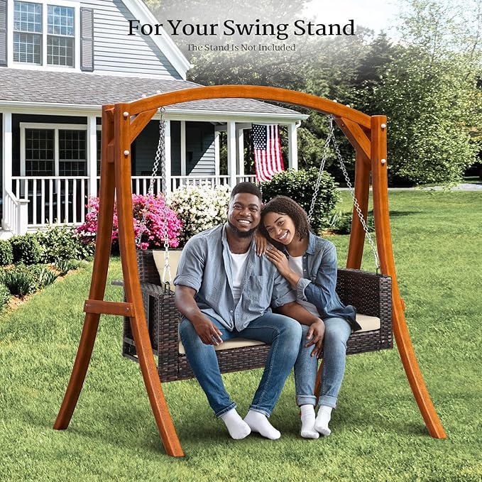 VINGLI Heavy Duty 800 LBS Wicker Hanging Porch Swing with Cushions & Chai...