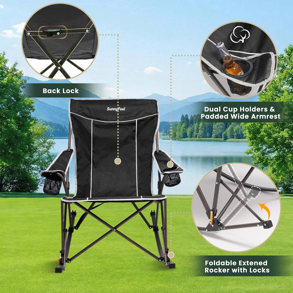 SUNNYFEEL Oversized Folding Rocking Camping Chair with Buckle Design 500lbs