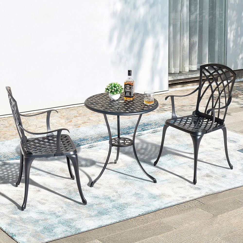 NUU GARDEN Patio Bistro Sets 3 Piece Cast Aluminum Bistro Table and Chairs Se...