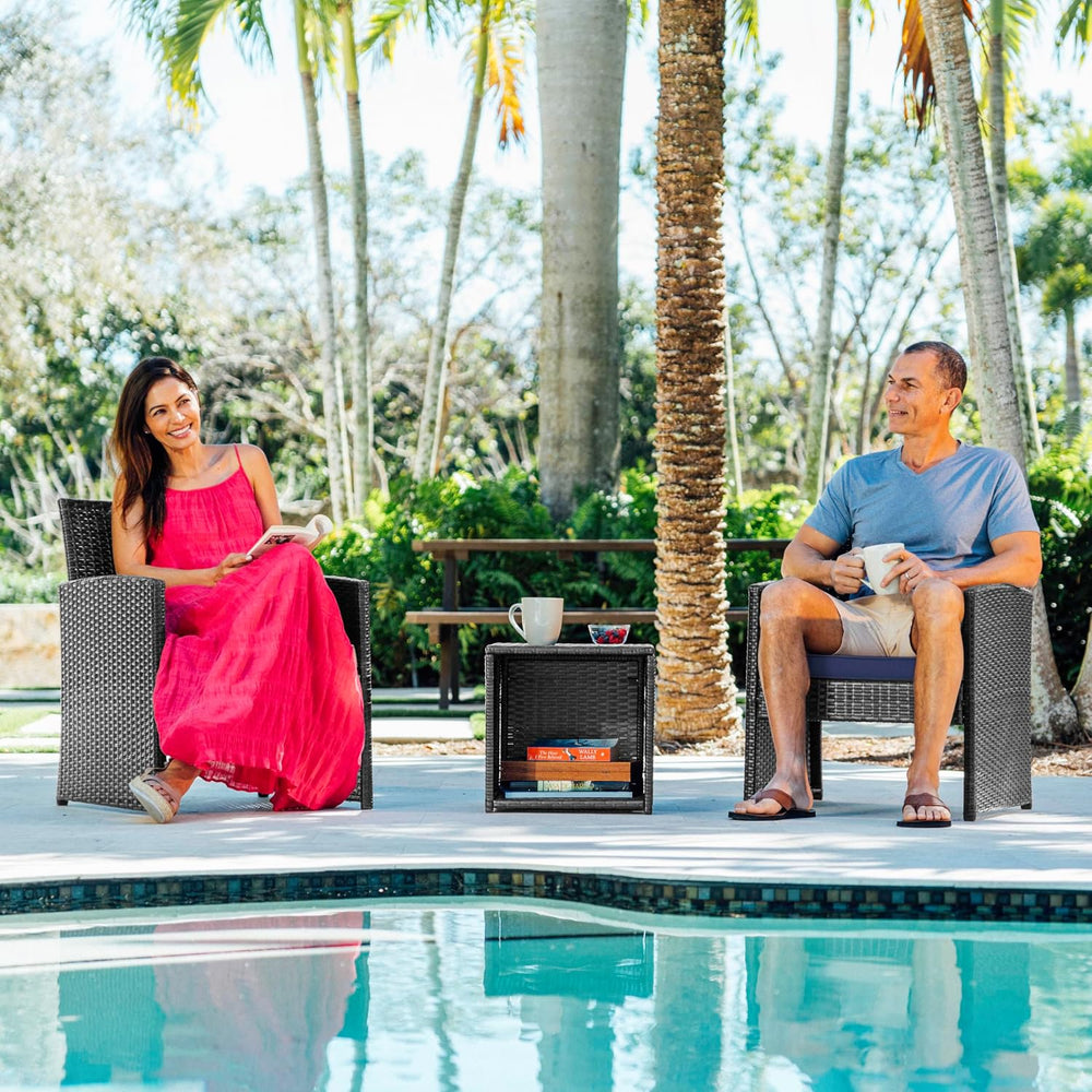 Nestl Wicker Patio Furniture Set - 3 Piece Bistro Table and Chairs Set of 2, ...
