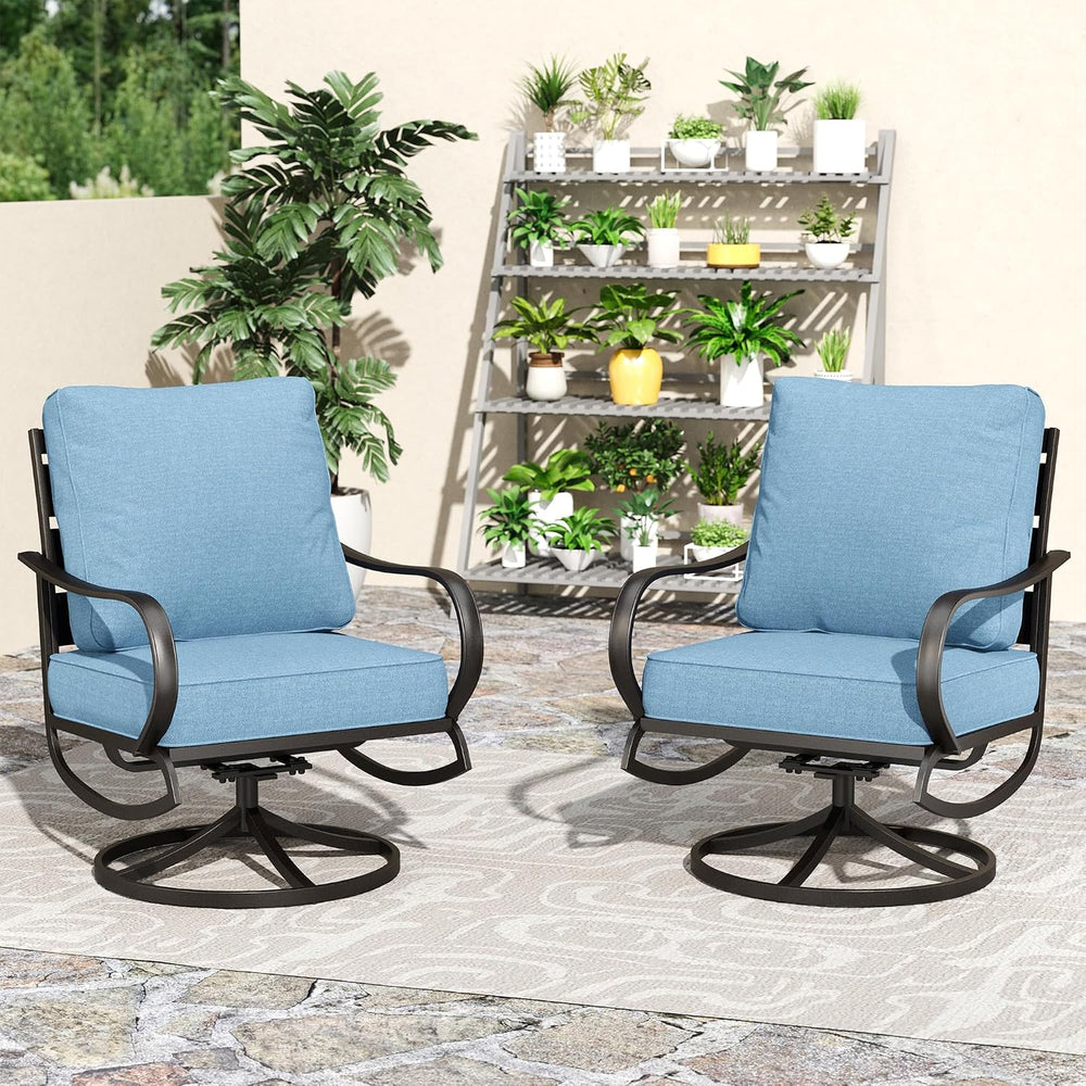 PHI VILLA Metal Swivel Patio Chair Set of 2 with 5.75" Cushion, Denim Blue