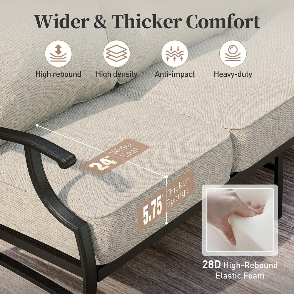 3-Seat Outdoor Patio Sofa, Metal Frame, Beige