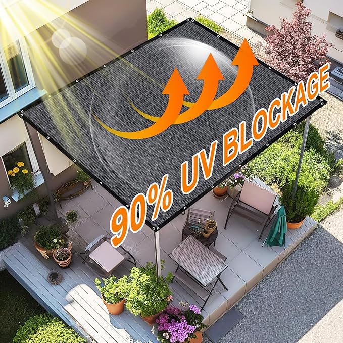 Artpuch 90% Sun Shade Cloth, 6 x 10 FT Pergola Shade Cover Canopy with Gromme...