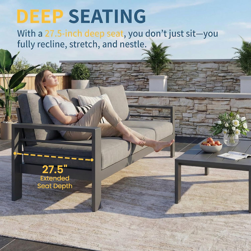 Aluminum Outside Furniture, All Weather Patio Sofa with 10" Back Cushion