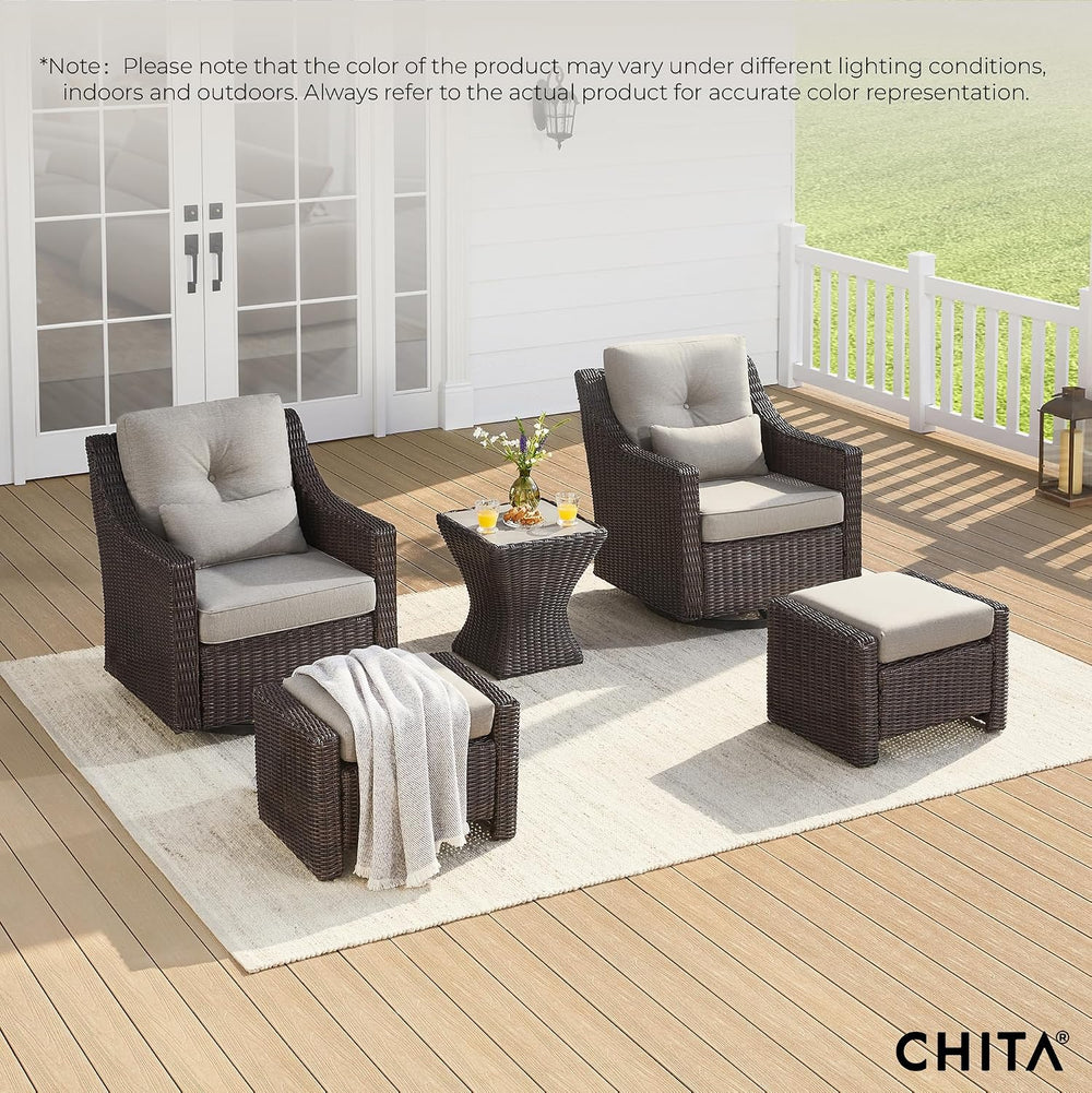 CHITA 5 Pieces Swivel Wicker Patio Furniture Set, Outdoor Conversation Set