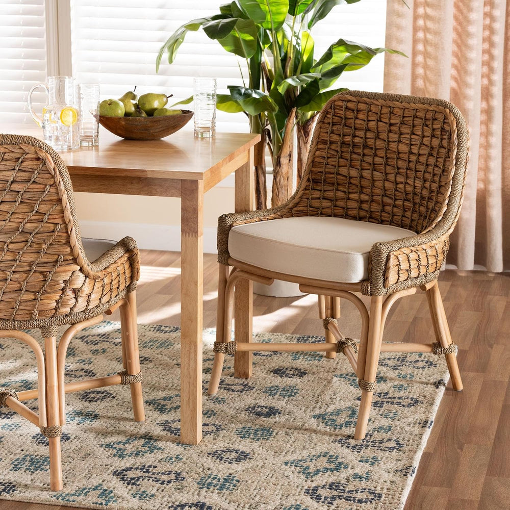 Baxton Studio Kyle Modern Bohemian Natural Brown Woven Rattan Dining Side Cha...