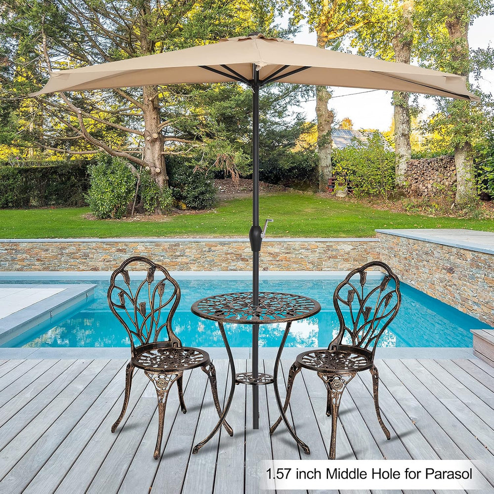 Bonnlo 3-Piece Bistro Set for 2, Cast Aluminum Garden Bistro Set with Umbrell...