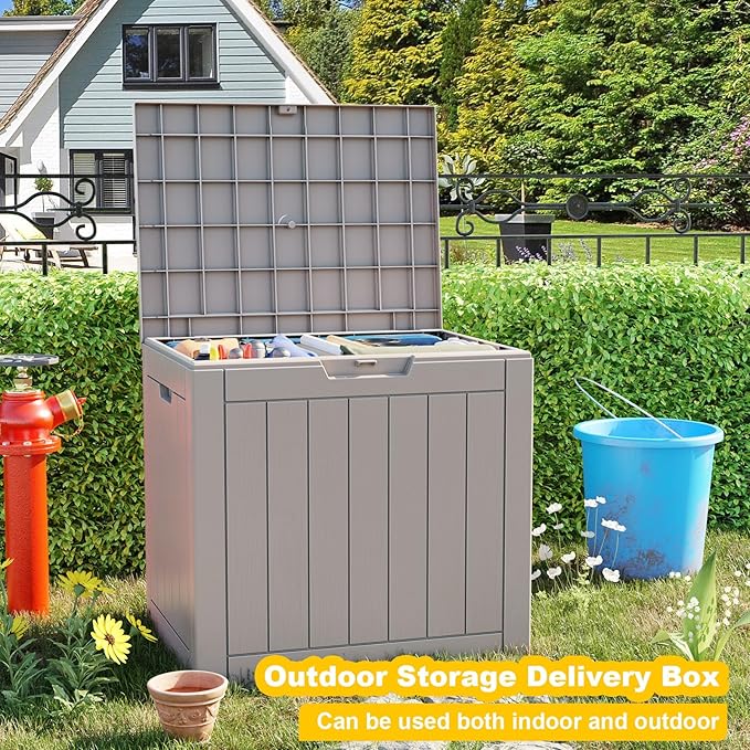 EasyUp 35 Gallon Resin Deck Box Waterproof, UV Resistant Outdoor Storage Box ...