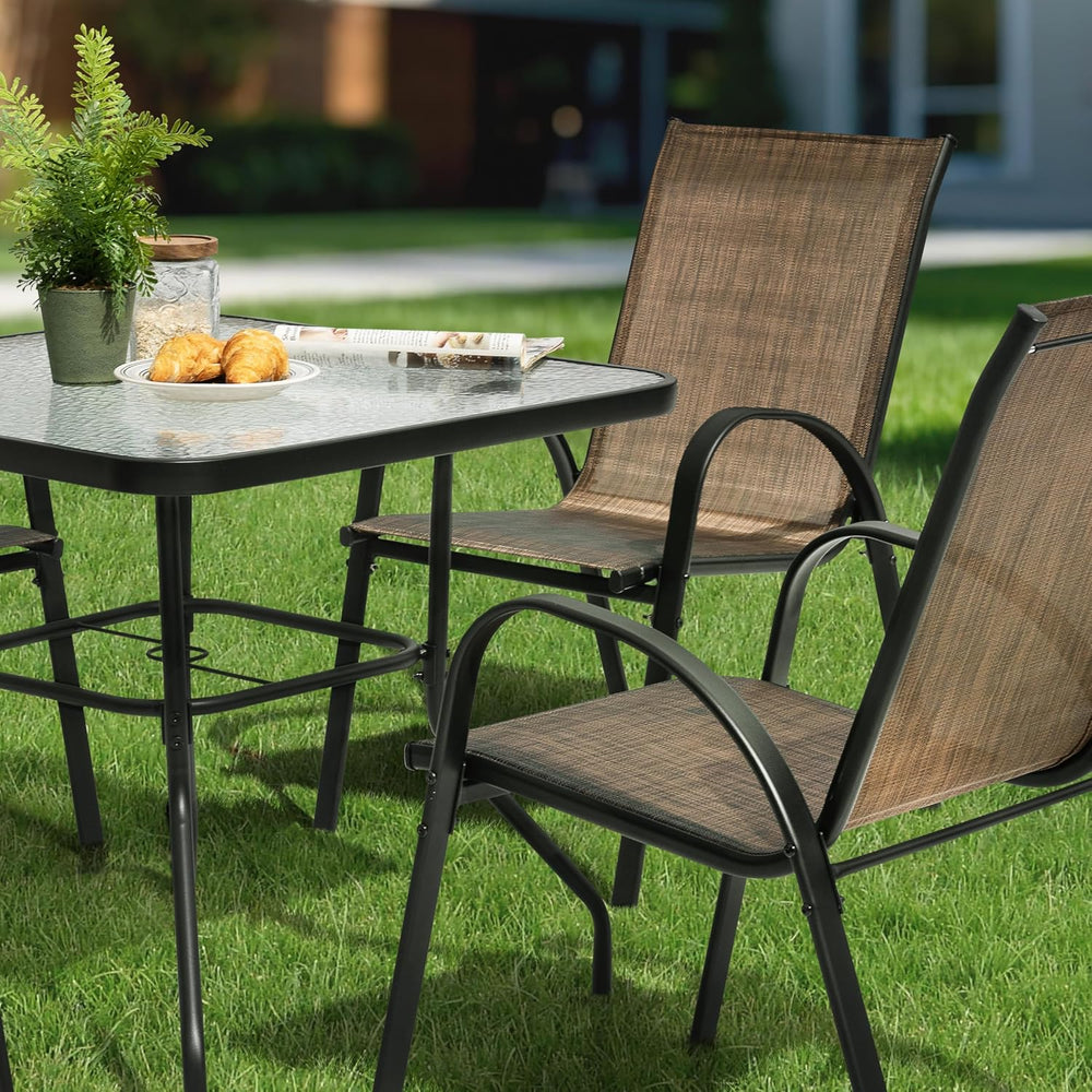 NUU GARDEN 5 Piece Outdoor Patio Dining Set, 32 Inch Square Tempered Glass Ta...