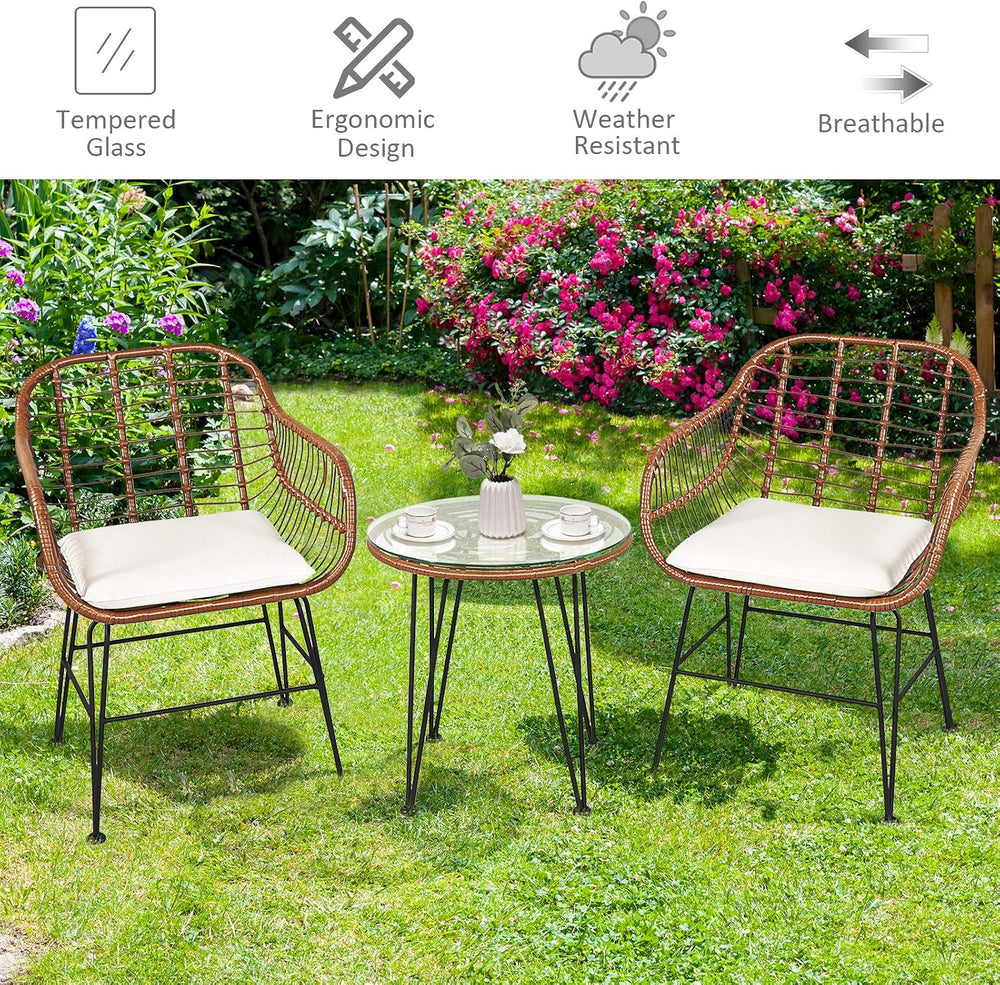Tangkula 3 Pieces Patio Conversation Bistro Set, Outdoor Wicker Furniture w/R...