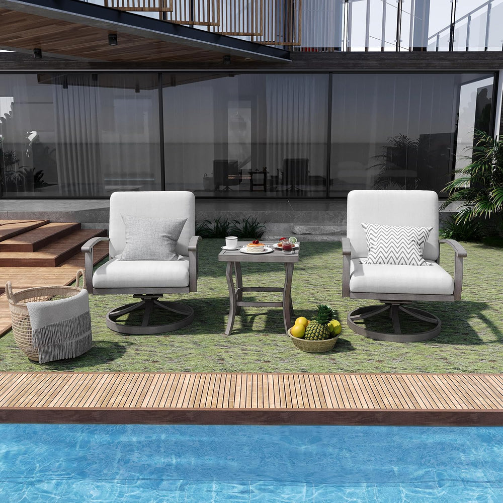 HAPPATIO Aluminum Outdoor Conversation Set - 3 Piece Swivel Rocker Patio Chai...