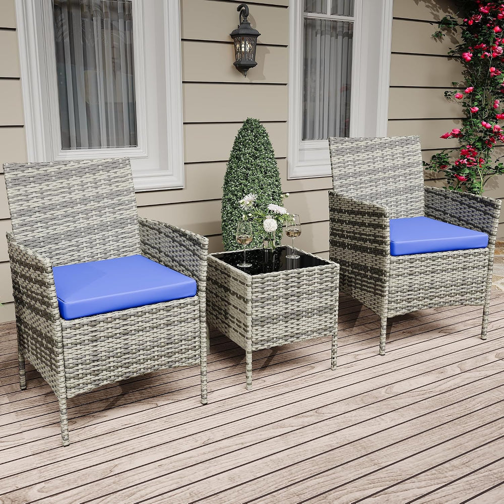 GAOMON 3 Pieces Patio Furniture Sets, Outdoor PE Rattan Porch Chairs with Sof...