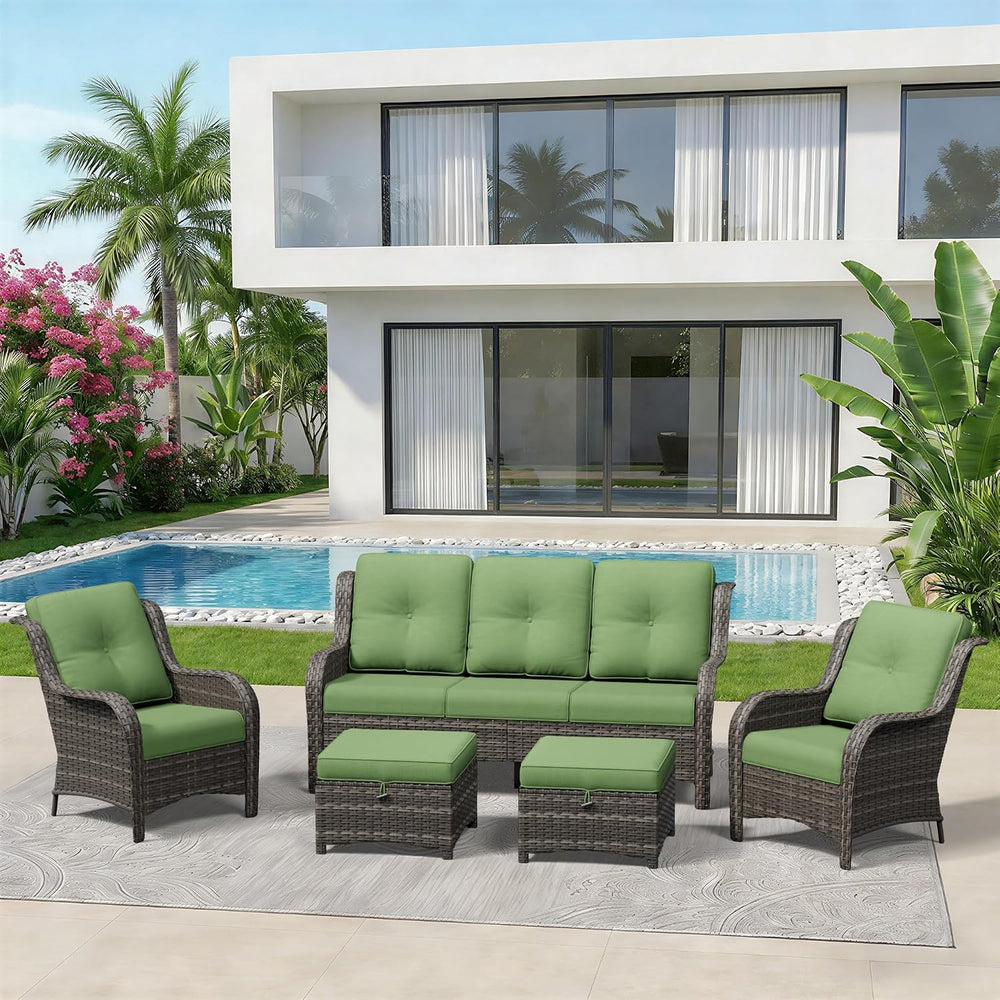 5 Piece Outdoor Wicker Patio Furniture Set, Patio Chairs Set with Thickened O...