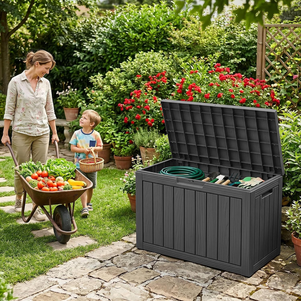 DRATO 60 Gallon Outdoor Storage Box Waterproof, Lockable Resin Deck Boxes