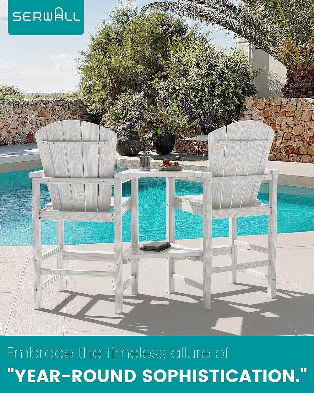SERWALL Tall Adirondack Chairs Set of 2 with Double Layer Connecting Tray, HD...
