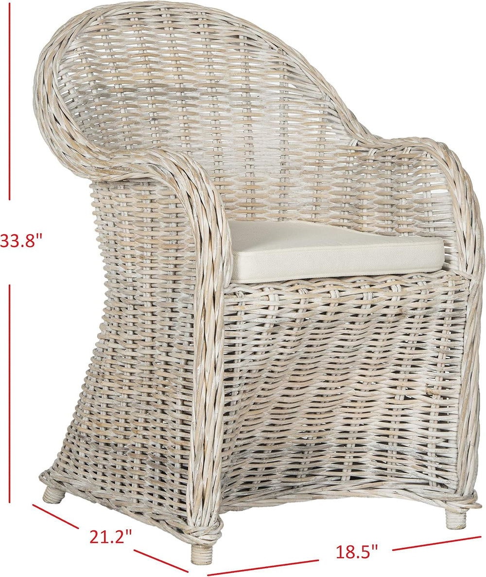 SAFAVIEH Callista Club Rattan Accent Chair, 24" White Washed SEA7001C