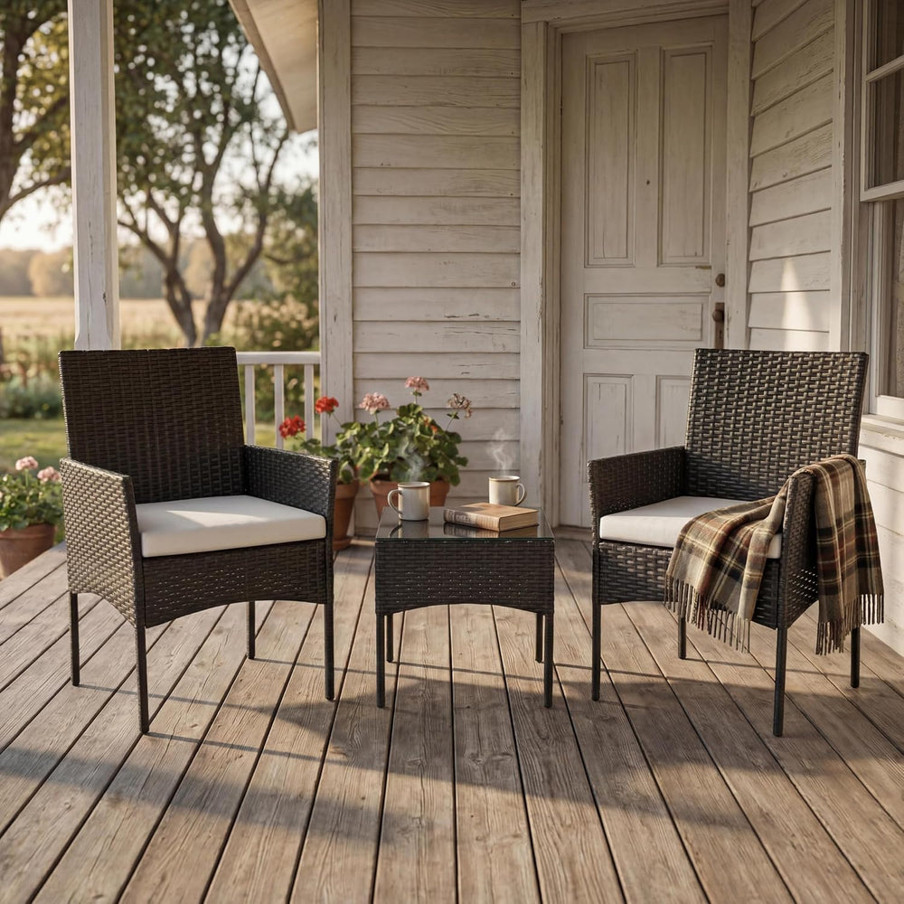 Sweetcrispy 3-Piece Patio Furniture Set, Outdoor Wicker Furniture, Black