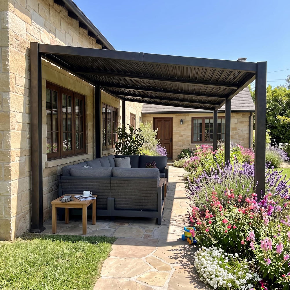 PURPLE LEAF Louvered Pergola w/Sloped Roof 10' x 20' Lean to House Pe...