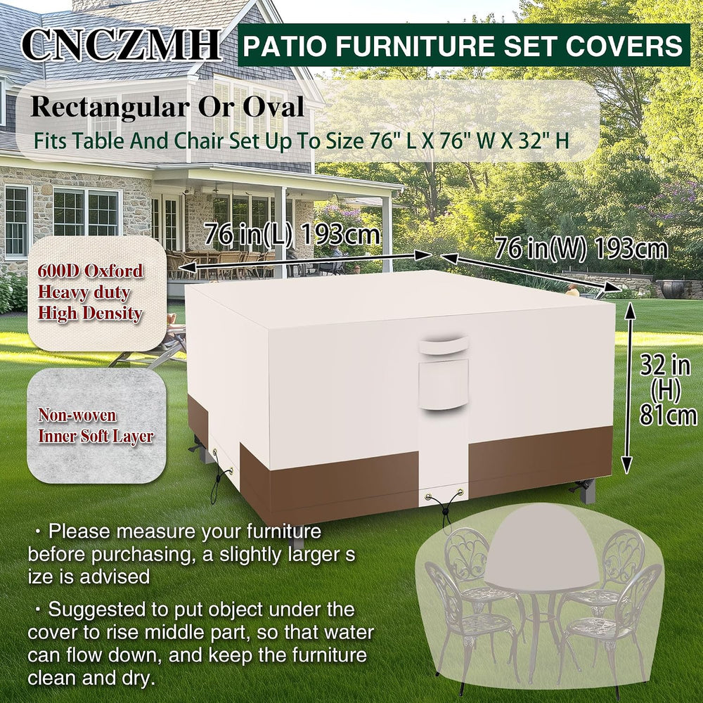 Square Heavy Duty Patio Table Covers Waterproof, 600D Outdoor Dining Table an...