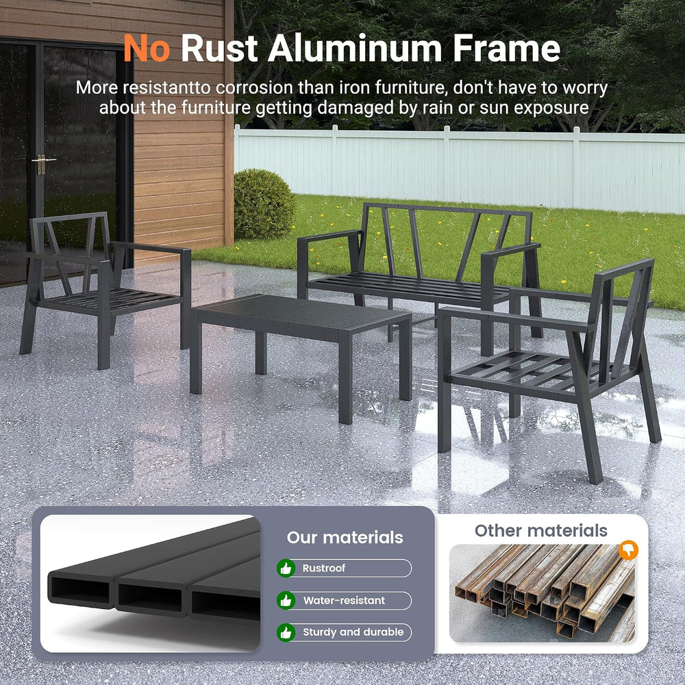 UDPATIO Aluminum Outdoor Patio Furniture Set 4-Seat Metal Patio Conversation ...