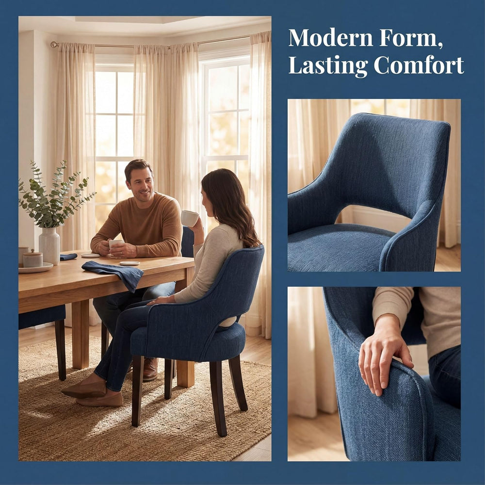 chairus Upholstered Farmhouse Dining Chairs Set of 4, Blue Linen Fabric Dinin...