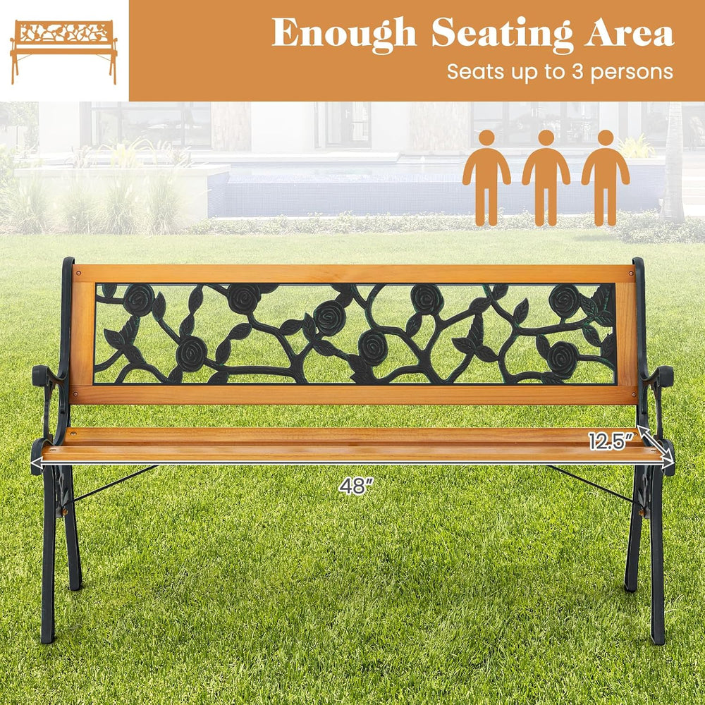 GIANTEX 49.5" 3-Person Outdoor Bench with Floral Pattern Backrest