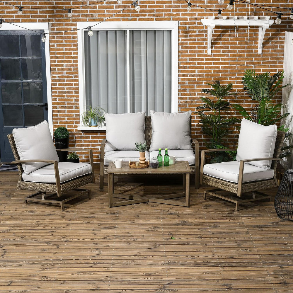Outsunny 4 Piece Wicker Patio Furniture Set with 2 Rocking Chairs, Loveseat S...