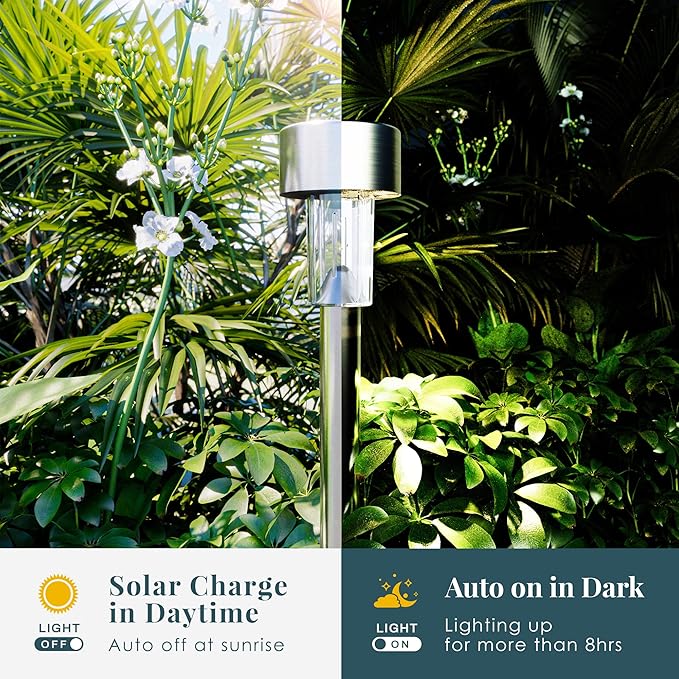 SOLPEX 24 Pack Solar Outdoor Lights Pathway, Stainless Steel Solar Lights Out...