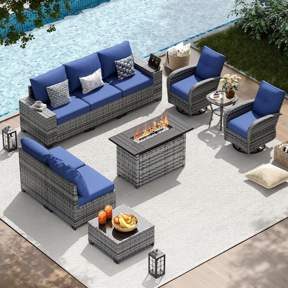 LazySunsets 10 PCS Patio Furniture Set with 44'' Fire Pit Table, Outd...