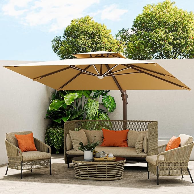 10 X 13 FT Cantilever Outdoor Patio Umbrella with Led Lights Large Heavy Duty...