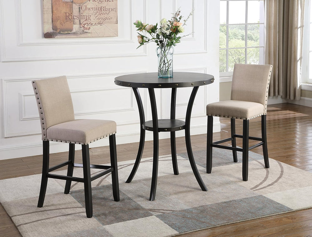 Roundhill Furniture Biony 3 Piece Set - 36" Round Espresso Bar Table wit...