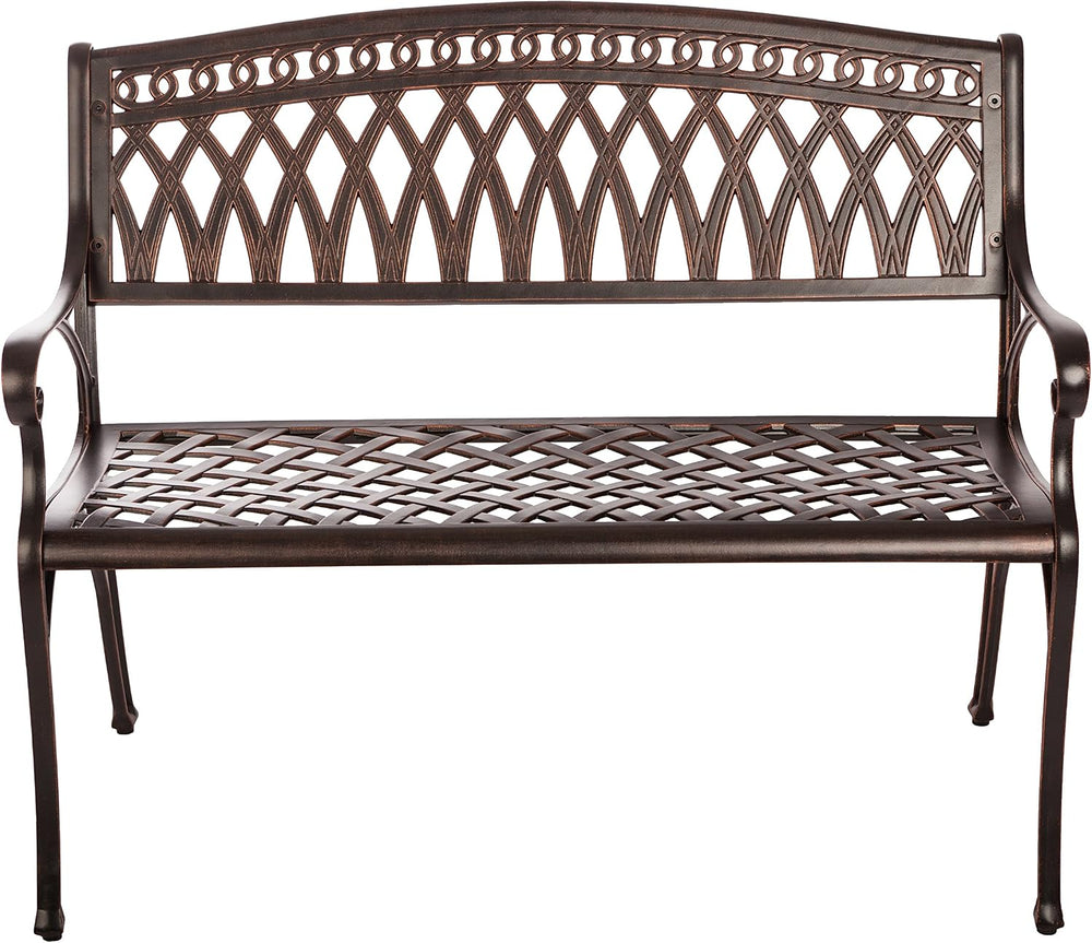 Patio Sense Simone Cast Aluminum Patio Bench, One Size, Antique Bronze Finish
