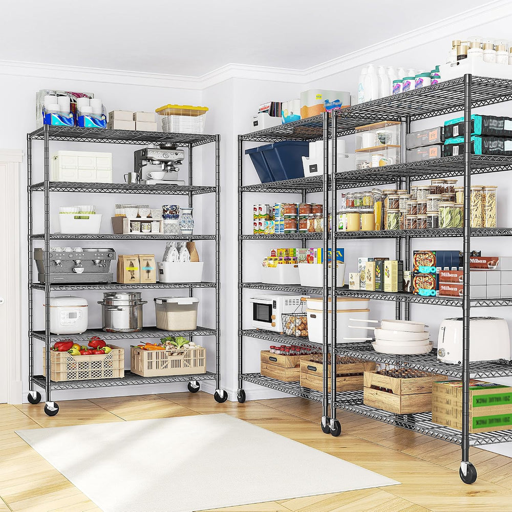 Romorgniz Heavy Duty 6-Tier Rolling Storage Shelves with Wheels, Garage,2PC
