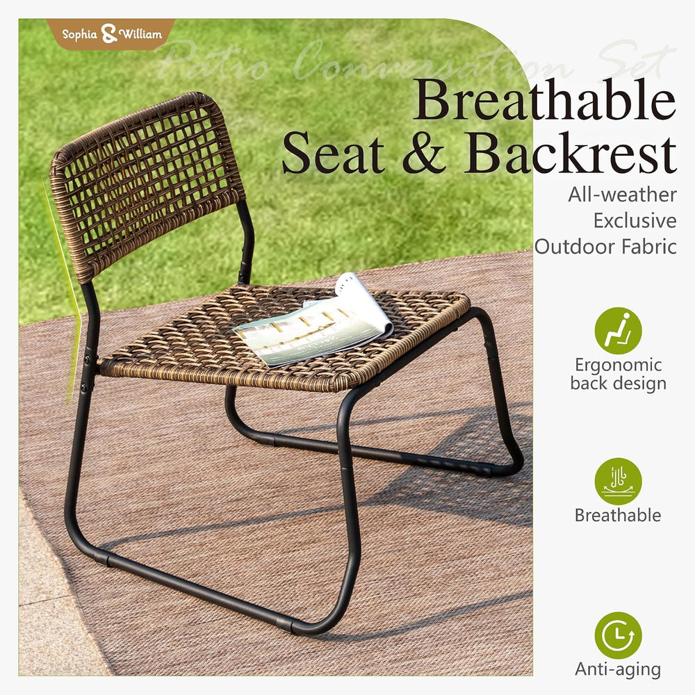 Sophia & William 3-Piece Bistro Set - Stackable Rattan Chairs & Table