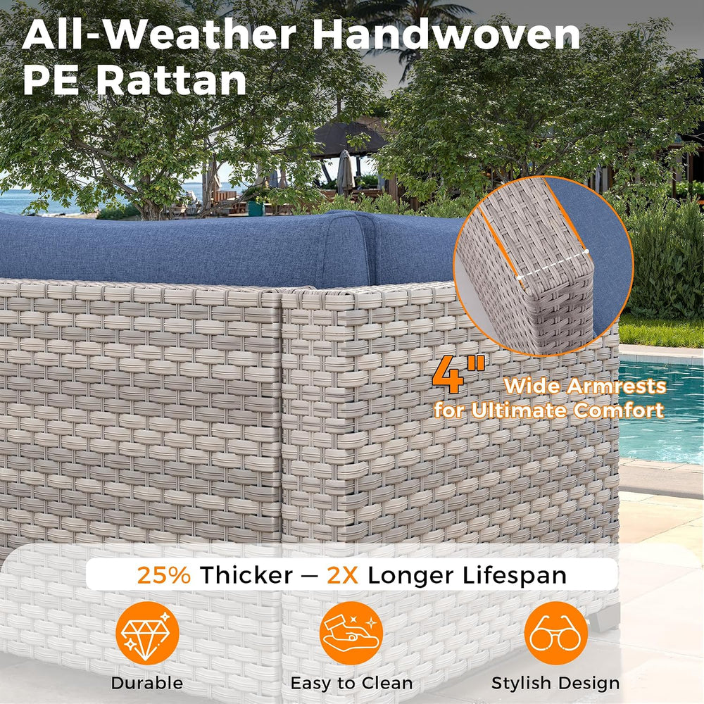 6-Seat Modular Patio Furniture Set – Outdoor Wicker Sectional Sofa with Thick...