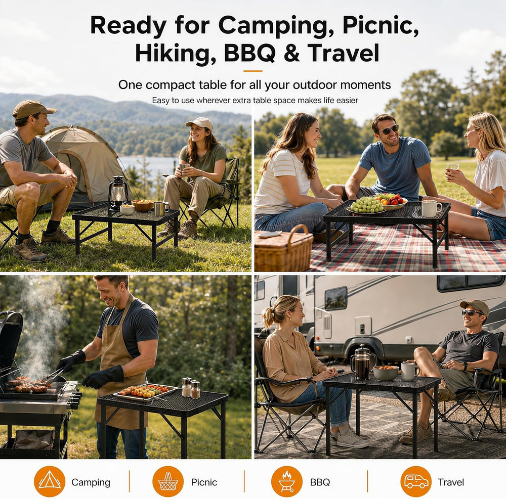 Folding Grill Table Camping Table with Mesh Desktop, Lightweight & Portab...