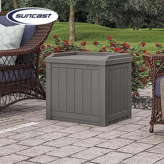Suncast 22 Gallon Indoor or Outdoor Backyard Patio Small Storage Deck Box wit...