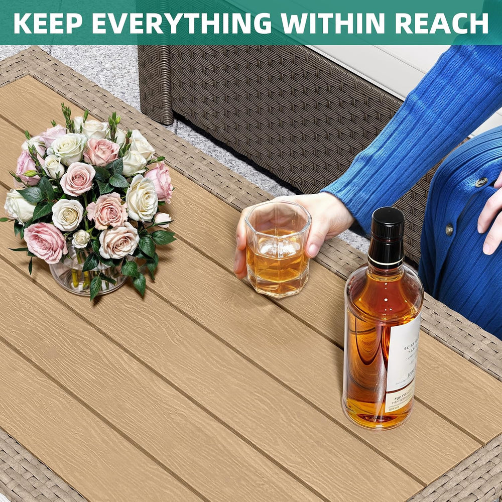 YITAHOME Outdoor Wicker Coffee Table with Storage, 39.4" 2 Tier Rectangl...