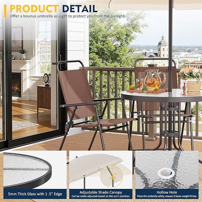 Shintenchi 6 Piece Patio Dining Set with Umbrella, Outdoor Furniture Set with...