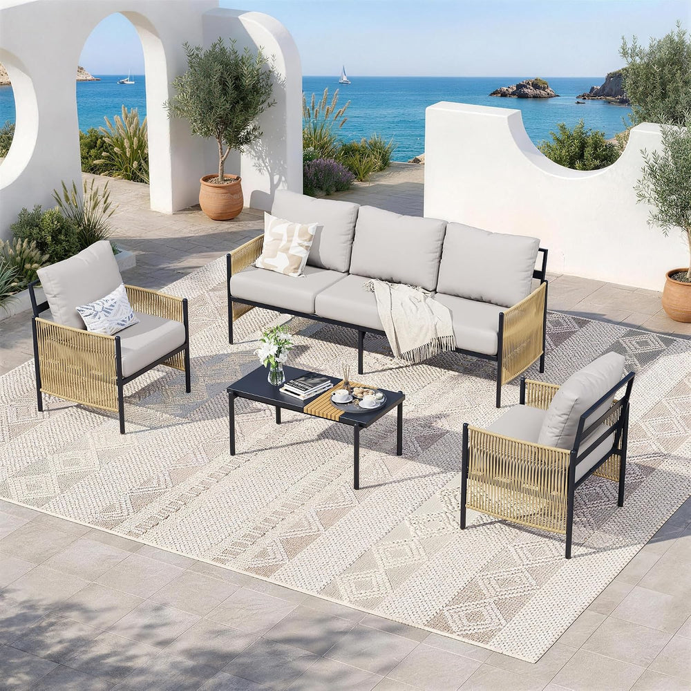 Aluminum Patio Furniture Set for 5, Rope Woven Outdoor Sofa Set