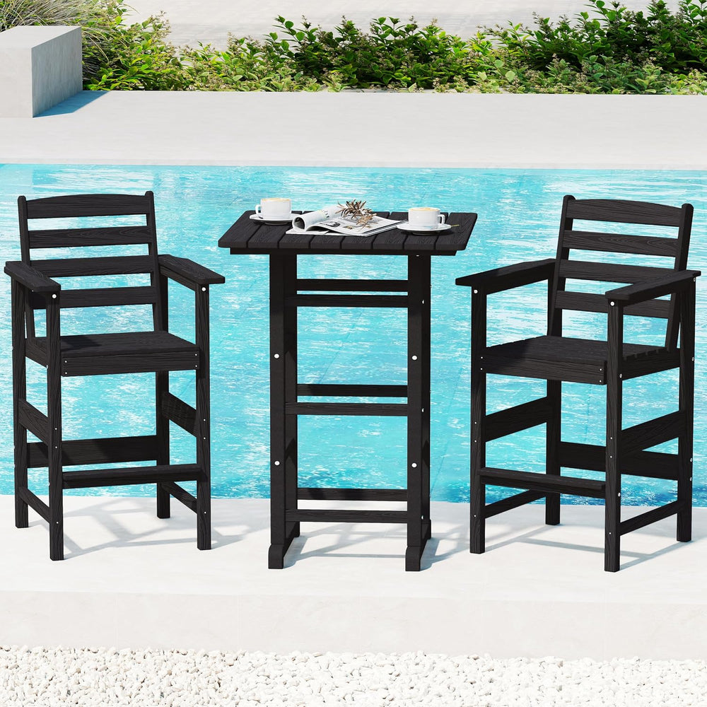 nevilywood 3 Pcs HDPE Bar Height Adirondack Chairs and Table Set, Black