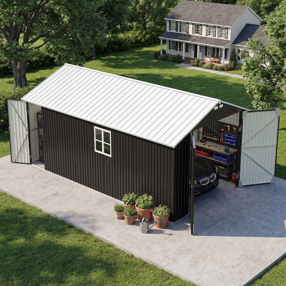 Patiowell 12x20 FT Enclosed Metal Carport, Large Heavy Duty Car Port with Rei...