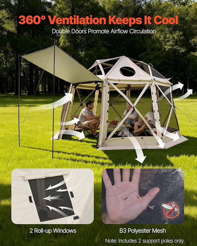 VEVOR Pop up Gazebo Screen Tent, 12 x 12 ft, 13-Sided Spherical Camping Canop...