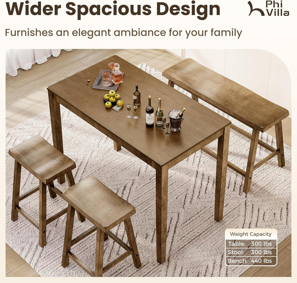 PHI VILLA Counter Height Bar Table and Chairs Set for 4, Rustic Caramel