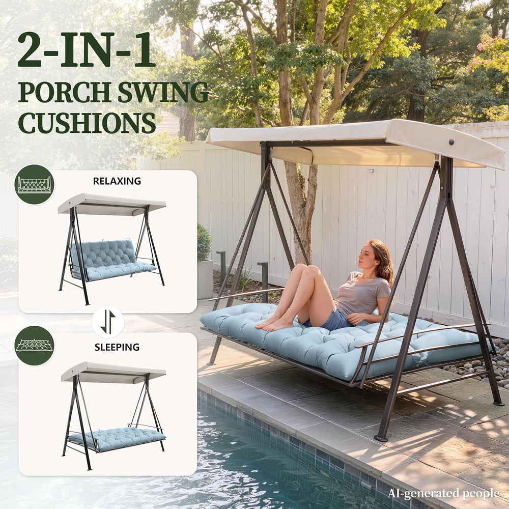 Porch Swing Cushion with Backrest, Waterproof, 60x40x5 in, Sky Blue