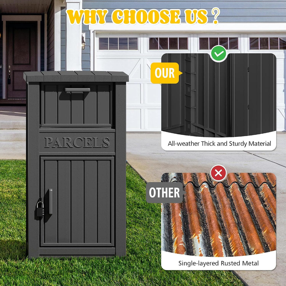Package Delivery Boxes for Outside, Parcel Drop Box, Black
