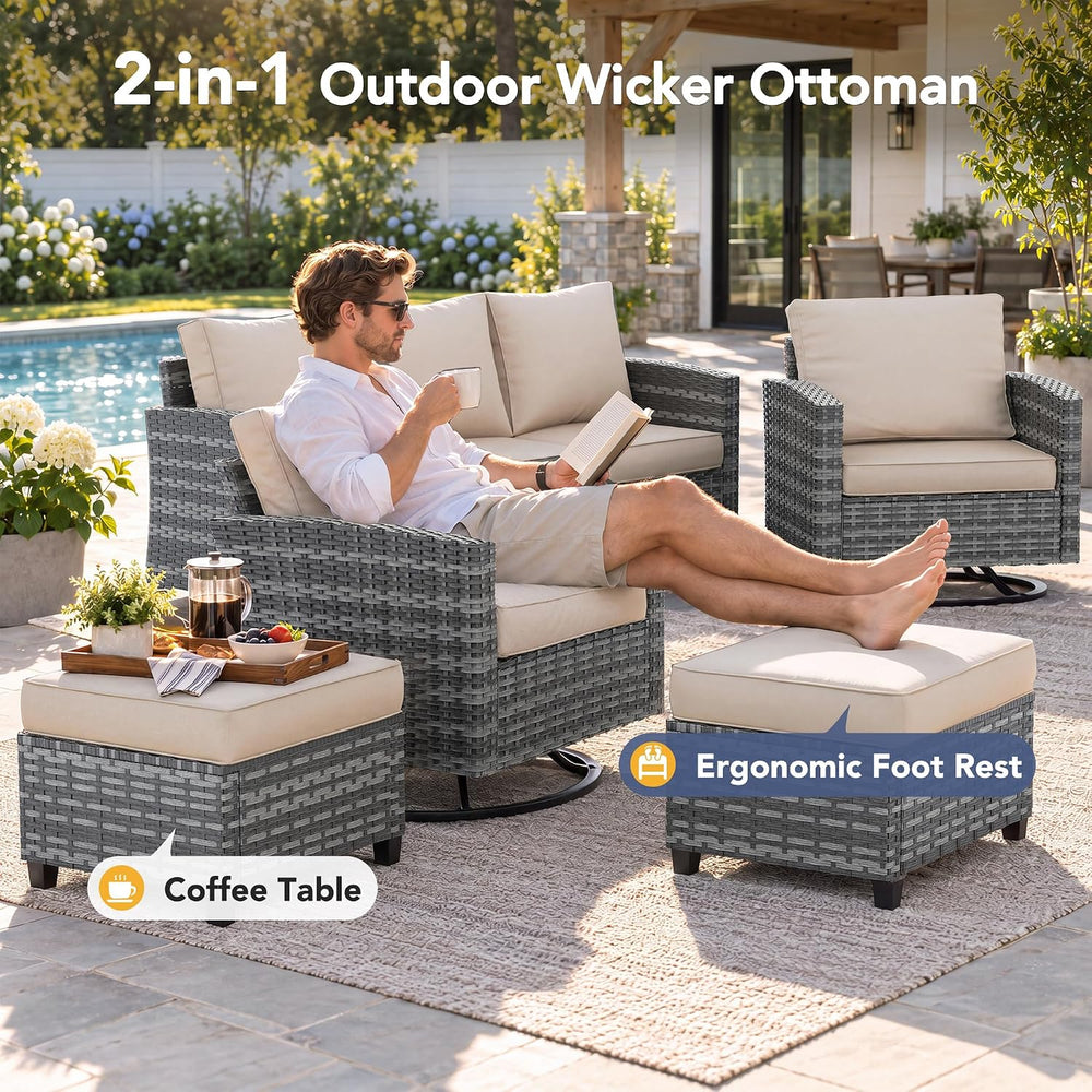 6 Piece Patio Furniture Set with Swivel Chairs,Patio Set,Khaki