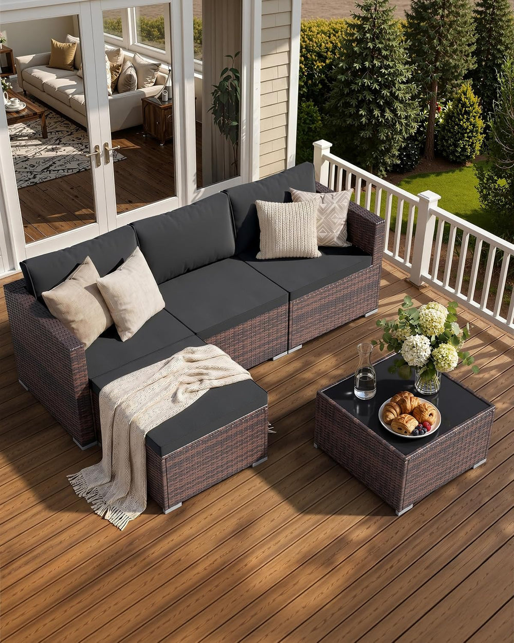 Skyfish Patio Furniture Set - Wide Armrests - All-Weather 5 Piece Outdoor Wic...