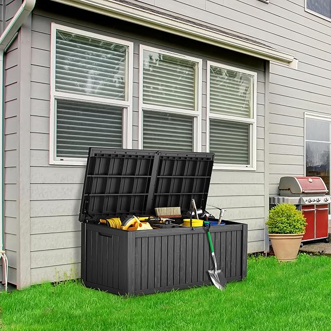 TARKARI 180 Gallon Lockable Resin Deck Box, Waterproof & UV-Resistant Out...